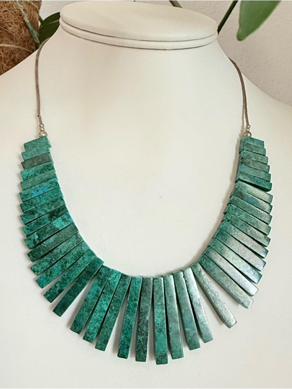 925 Sterling Silver Malachite Stone Necklace VINTAGE